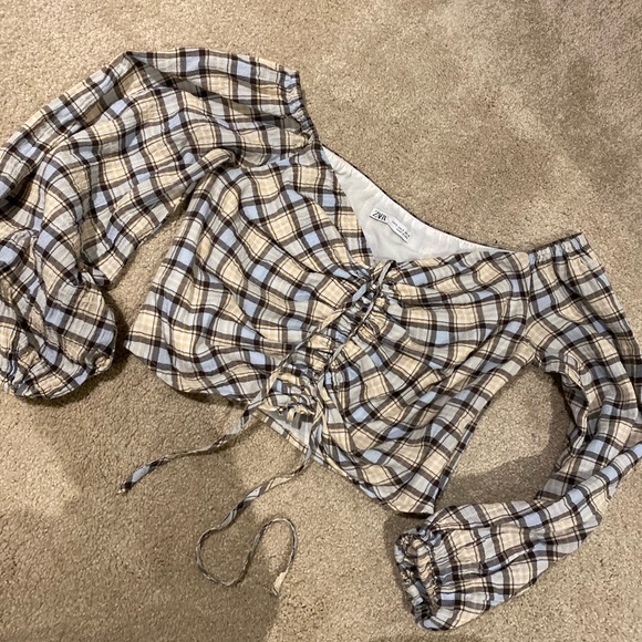 Zara Cropped Check Blouse - Picture 1 of 7